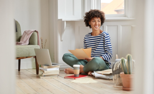 Woman sitting on floor