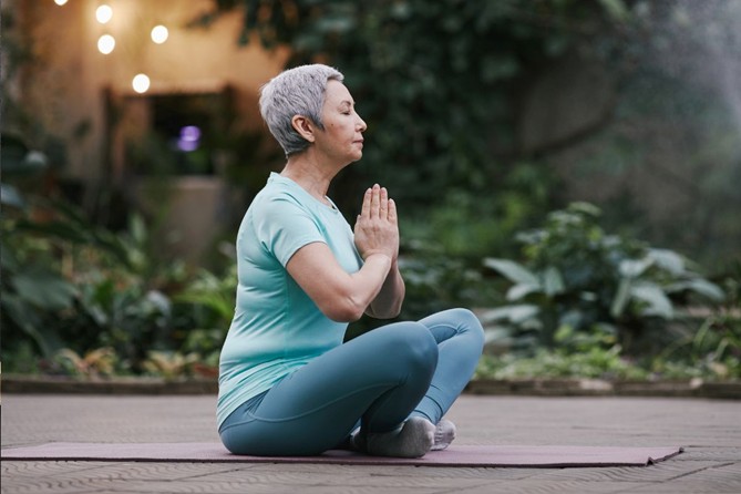 A woman in a yoga posture