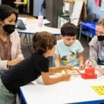 A teacher and children in a classroom