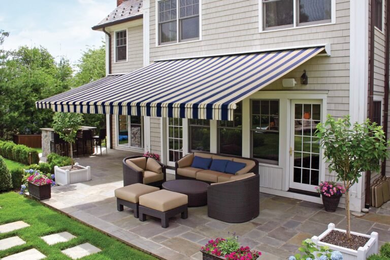 A house with a retractable awning