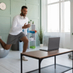 a man doing an exercise while working at home