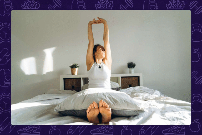 A woman stretching in the morning.