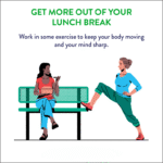 A woman and man exercising during a lunch break.