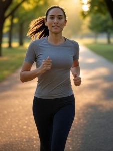 A woman jogging.