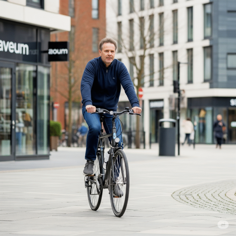 A man riding a bike.