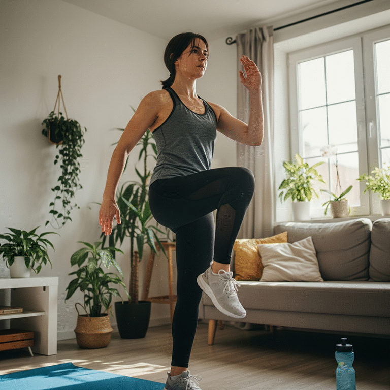 A woman exercising at home.