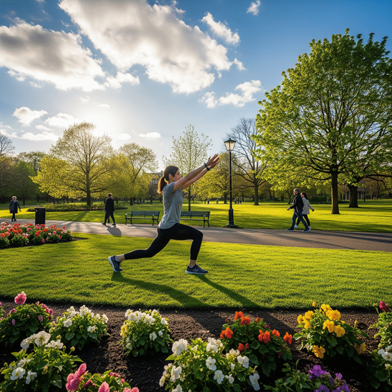 A woman exercising outdoors.