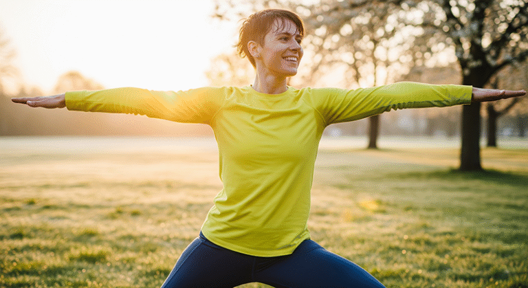 A woman exercising in a park.