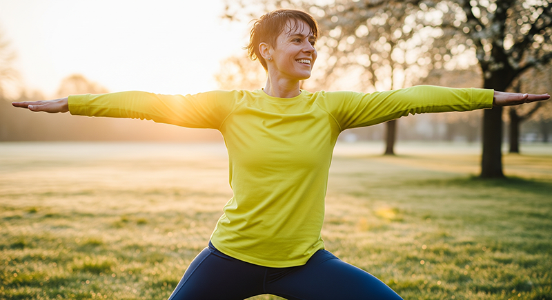 A woman exercising in a park.