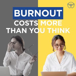 An image of a professional woman and a woman with burnout.