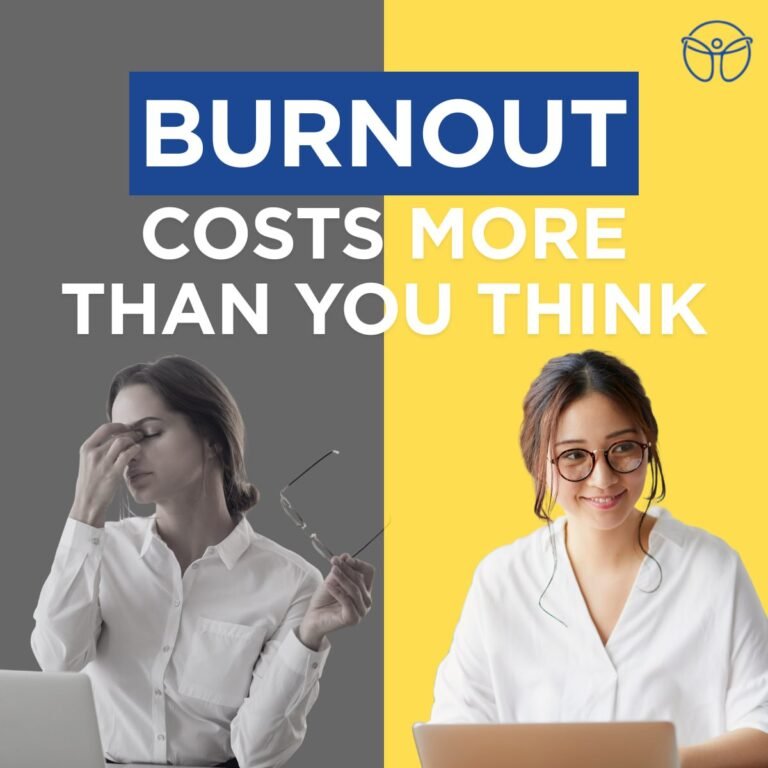 An image of a professional woman and a woman with burnout.