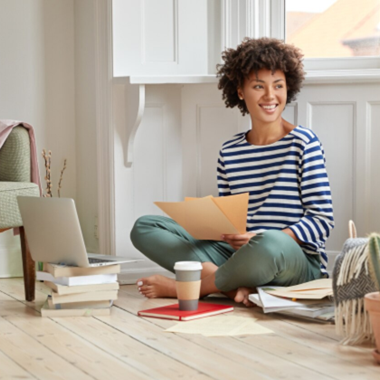 Woman sitting on floor