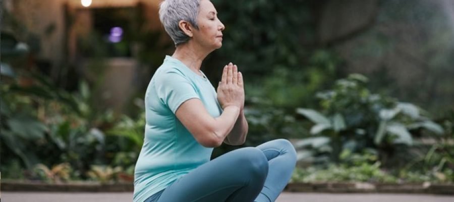 A woman in a yoga posture