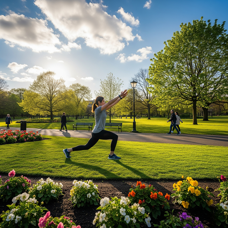 A woman exercising outdoors.
