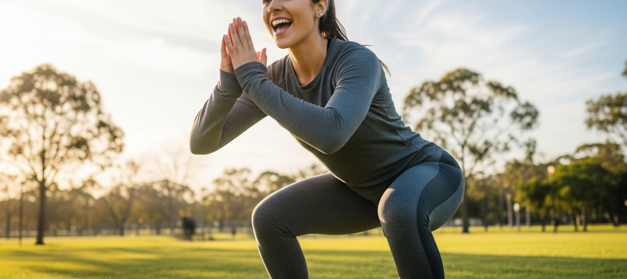 A woman doing body weight squats.