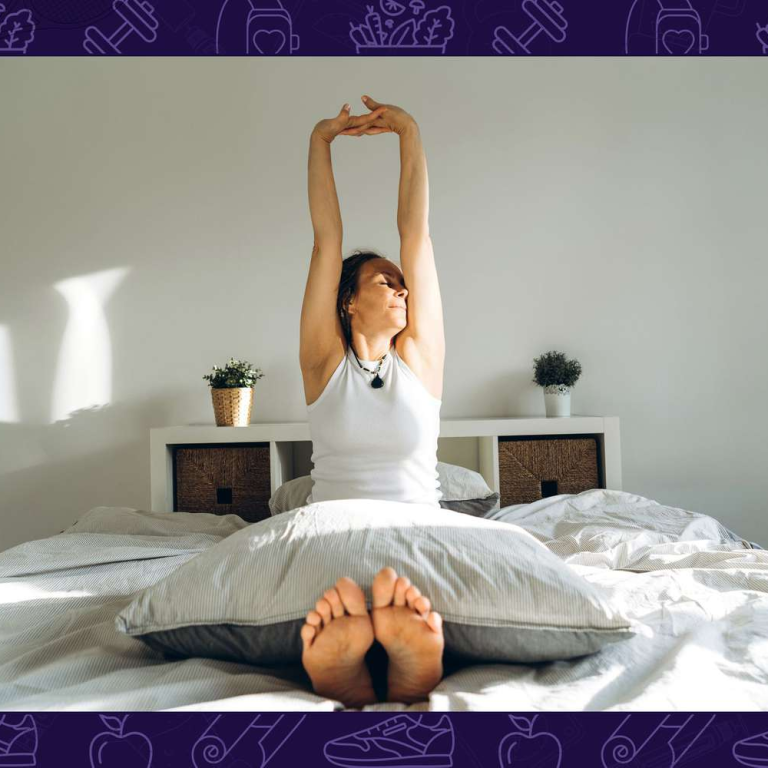 A woman stretching in the morning.