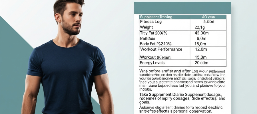 A man standing next to a chart for tracking supplements and fitness progress