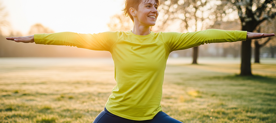 A woman exercising in a park.