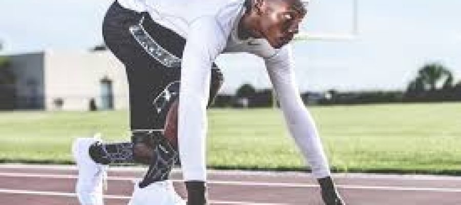 A sprinter in the blocks