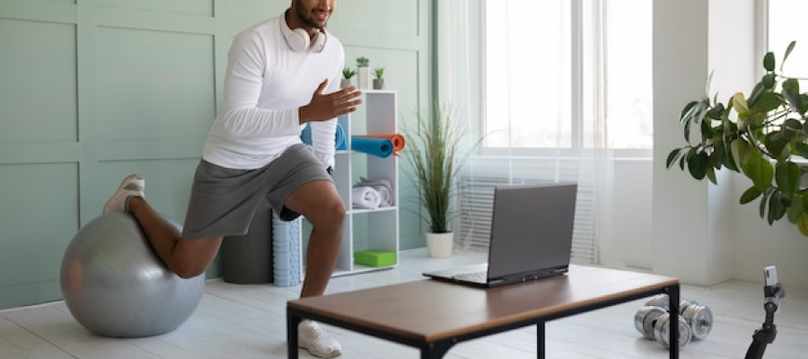 a man doing an exercise while working at home