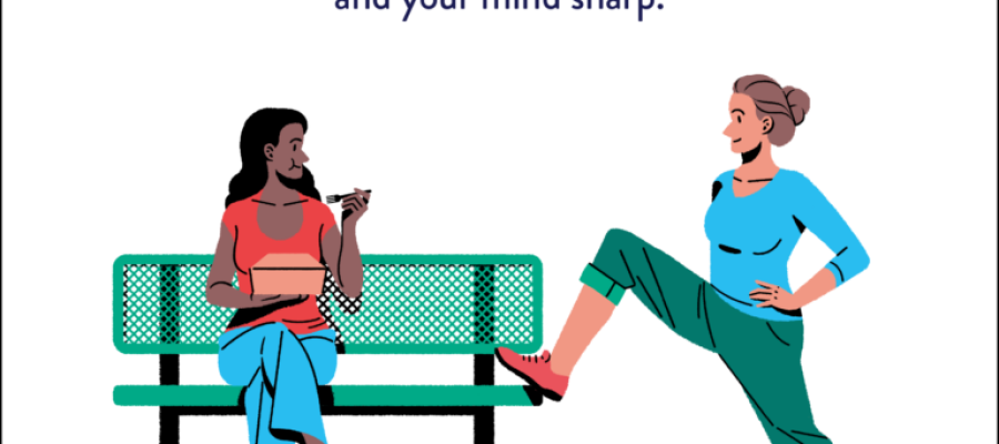 A woman and man exercising during a lunch break.