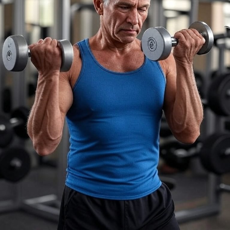 A man doing dumbbell curls.